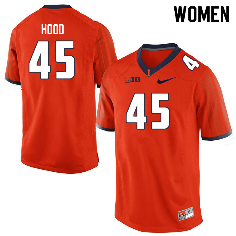 Women #45 Malachi Hood Illinois Fighting Illini College Football Jerseys Sale-Orange
